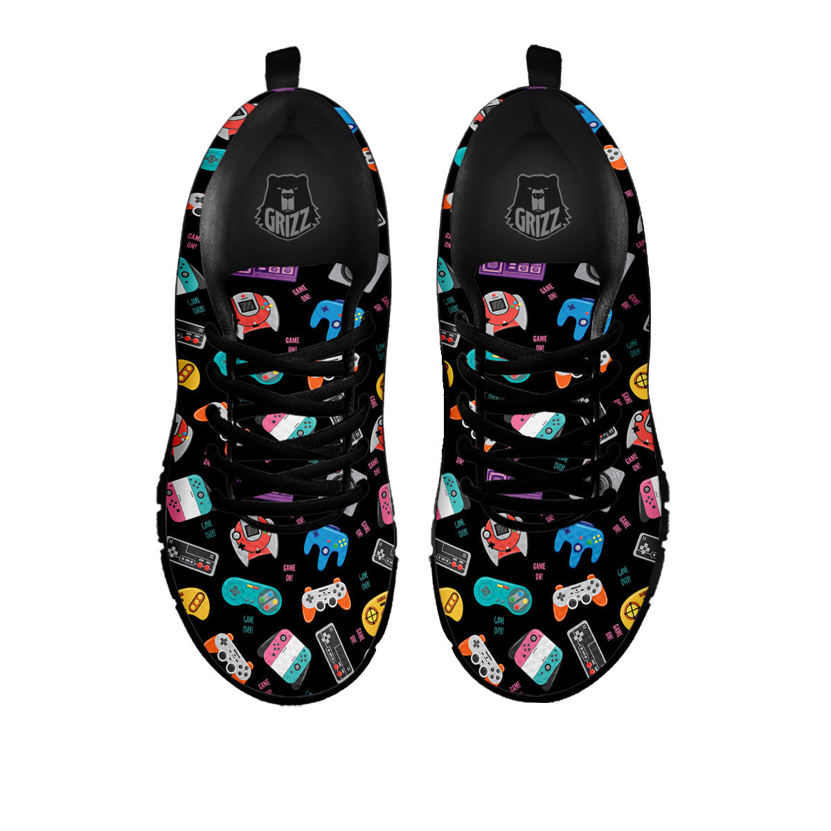 Retro Video Game Controller Print Pattern Black Sneaker-grizzshop