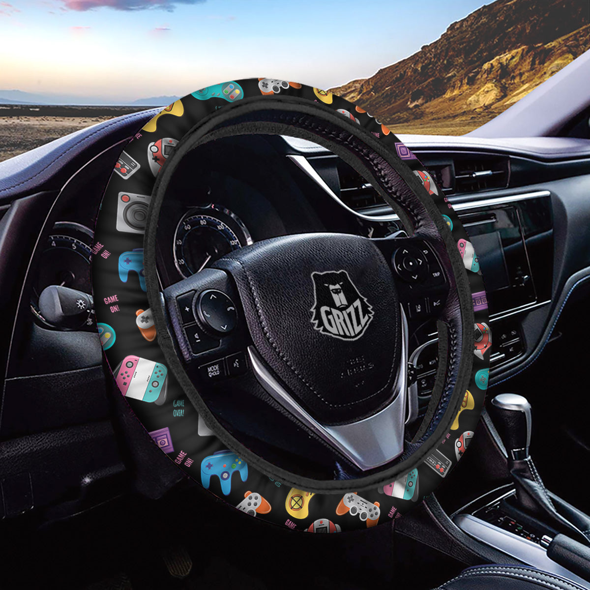 Retro Video Game Controller Print Pattern Car Steering Wheel Cover-grizzshop