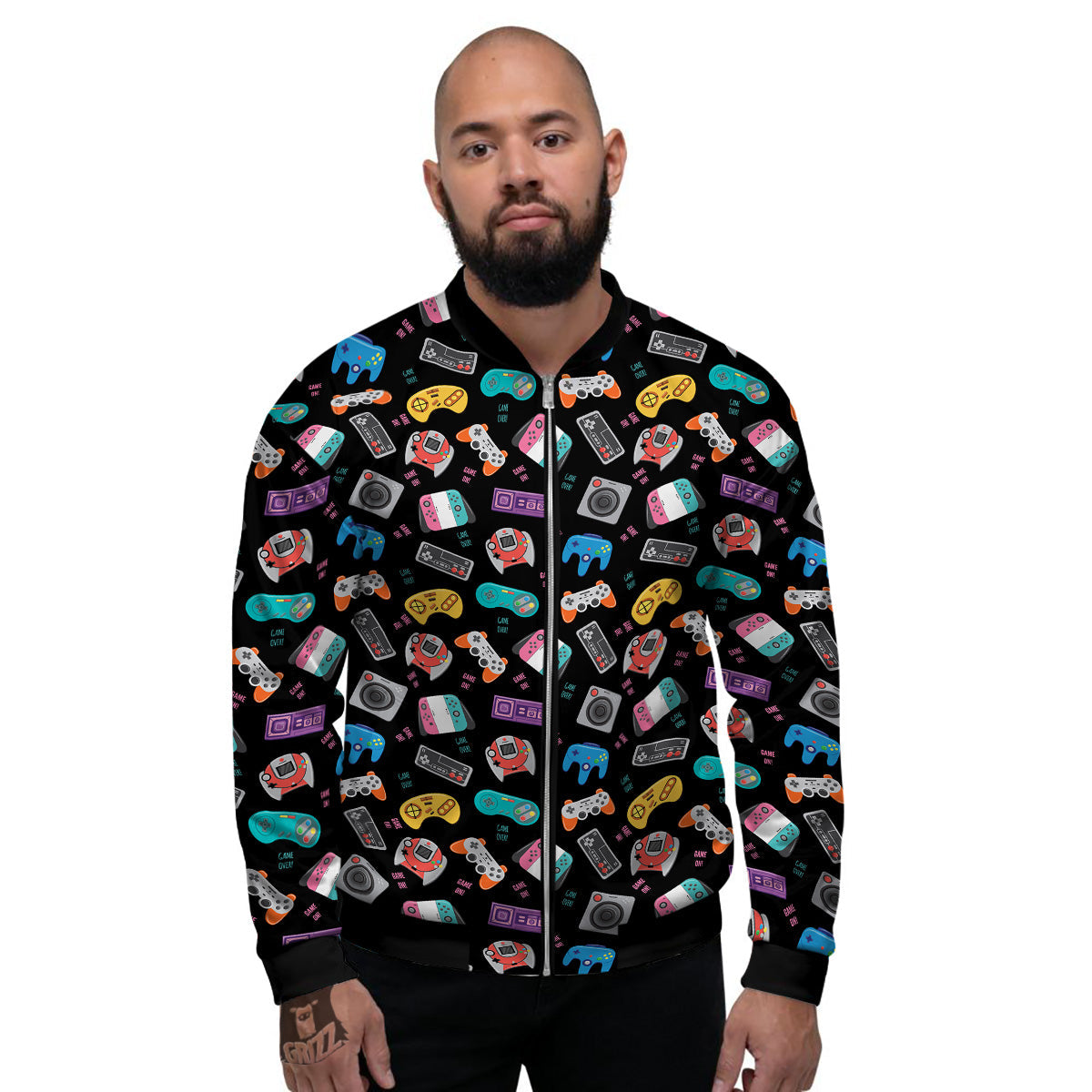 Retro Video Game Controller Print Pattern Men's Bomber Jacket-grizzshop