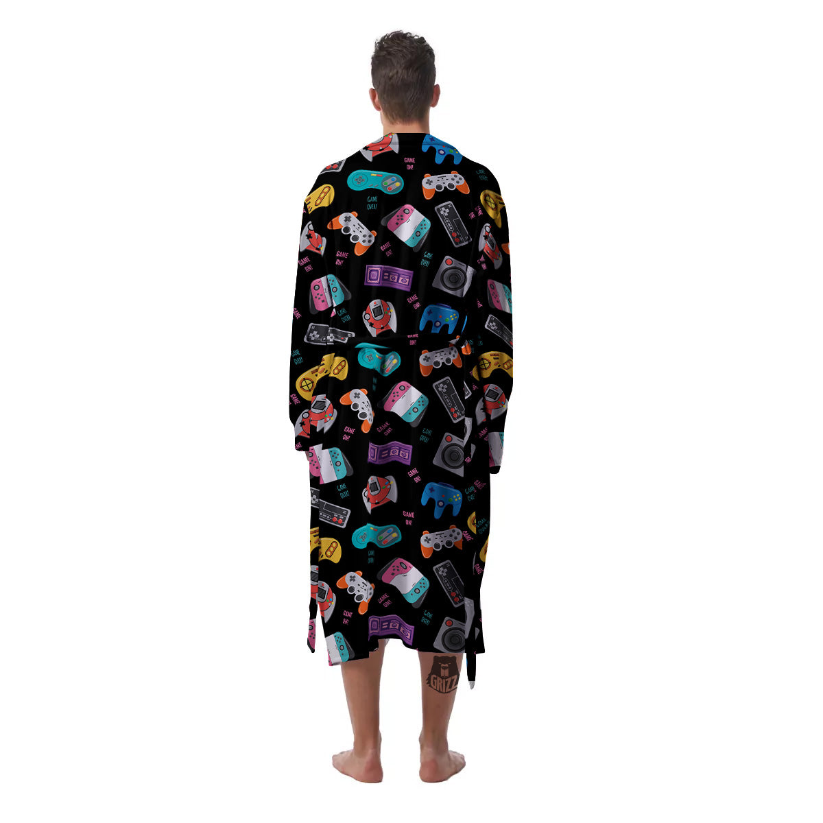 Retro Video Game Controller Print Pattern Men's Robe-grizzshop