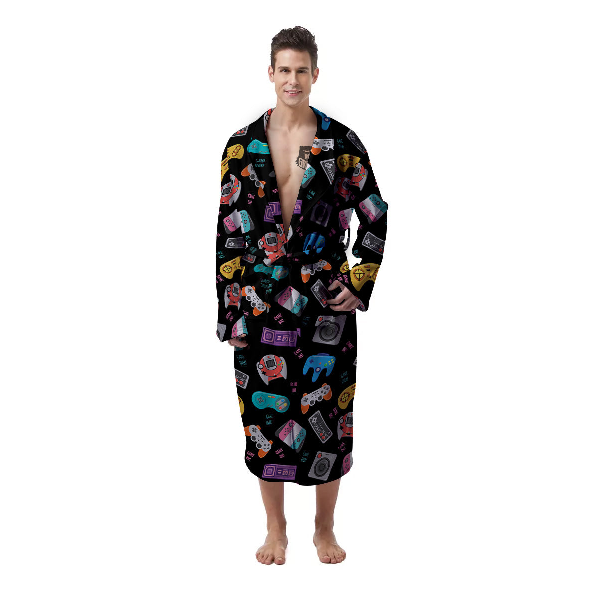 Retro Video Game Controller Print Pattern Men's Robe-grizzshop