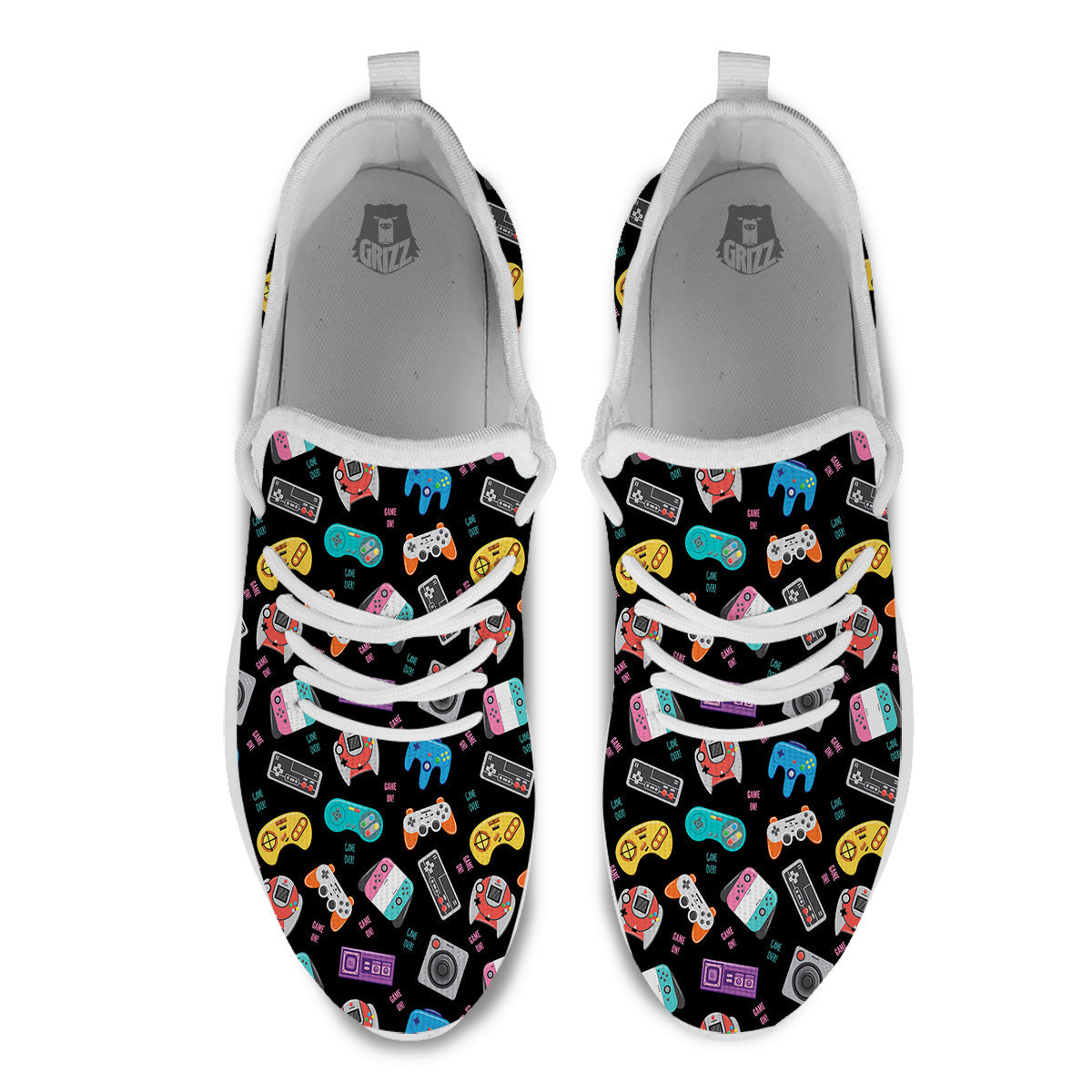 Retro Video Game Controller Print Pattern White Athletic Shoes-grizzshop