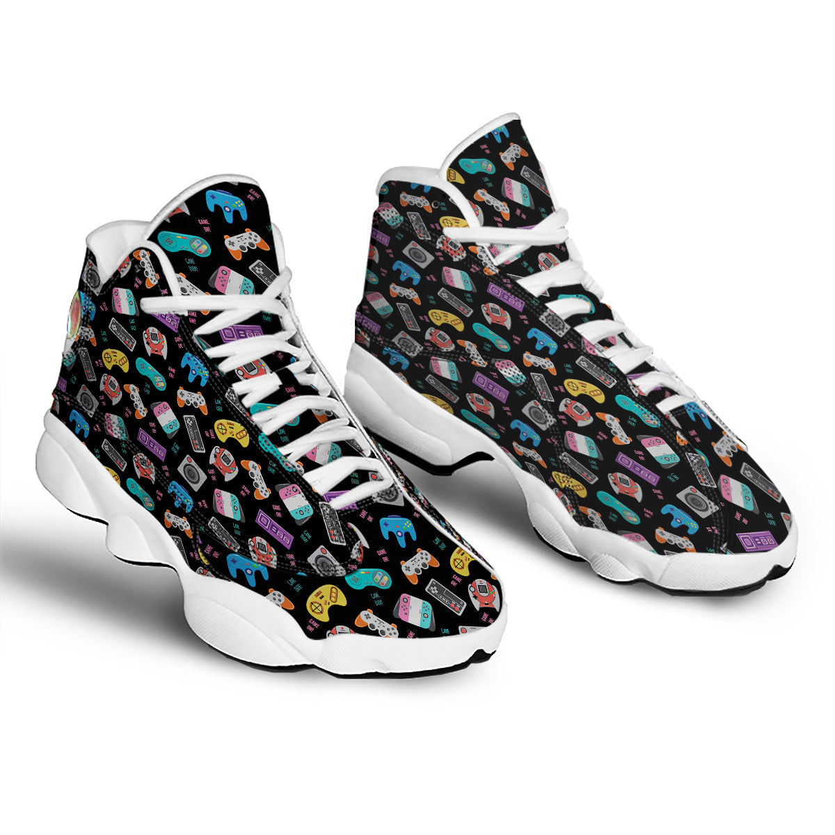 Retro Video Game Controller Print Pattern White Basketball Shoes-grizzshop