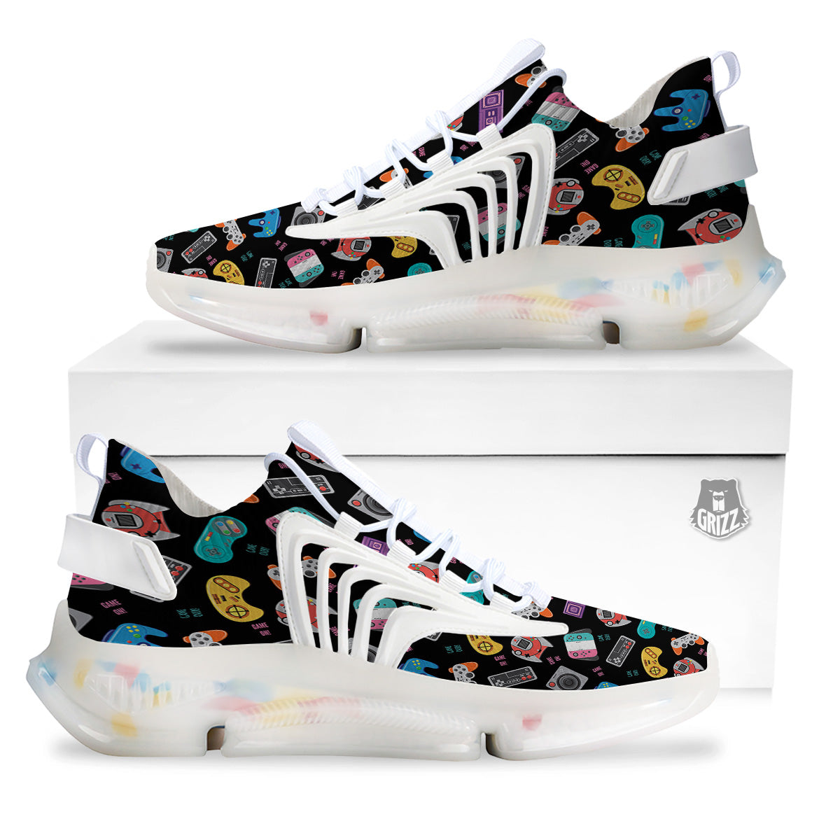 Retro Video Game Controller Print Pattern White Gym Shoes-grizzshop