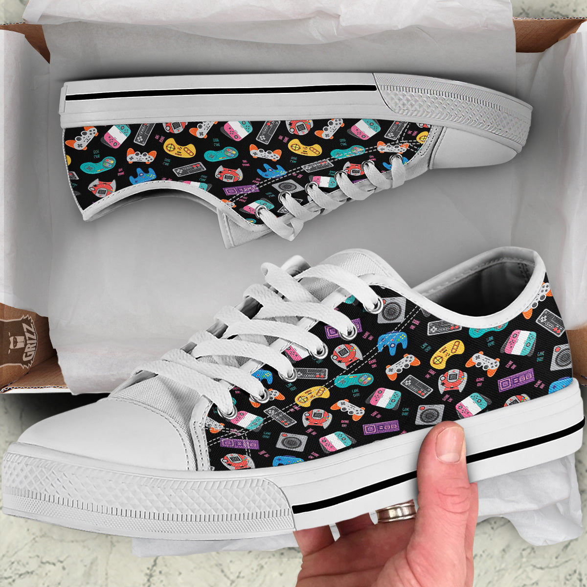 Retro Video Game Controller Print Pattern White Low Top Shoes-grizzshop