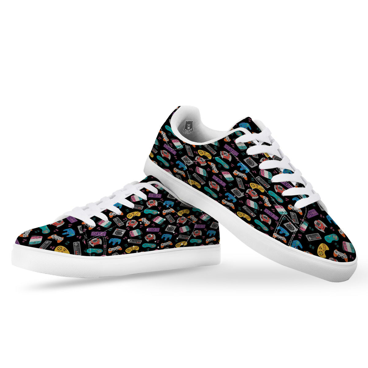 Retro Video Game Controller Print Pattern White Low Top Sneakers-grizzshop