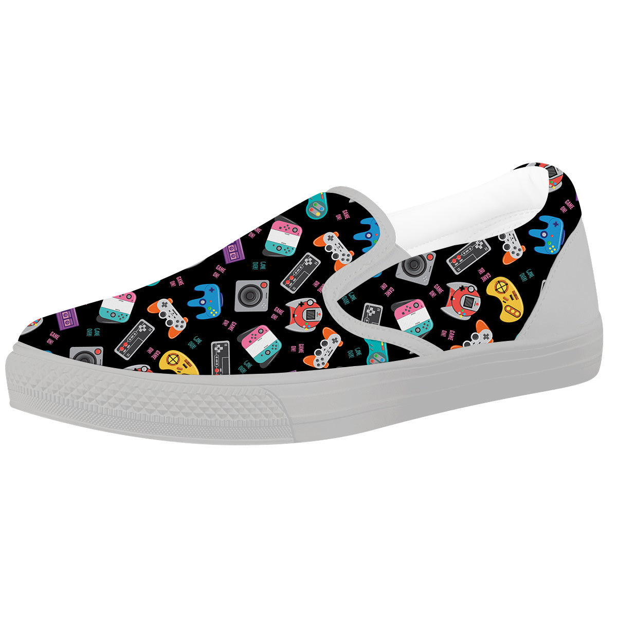Retro Video Game Controller Print Pattern White Slip On Shoes-grizzshop