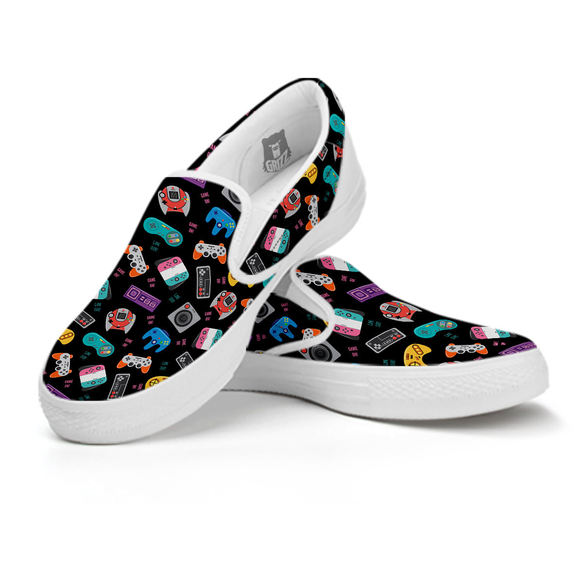 Retro Video Game Controller Print Pattern White Slip On Shoes-grizzshop