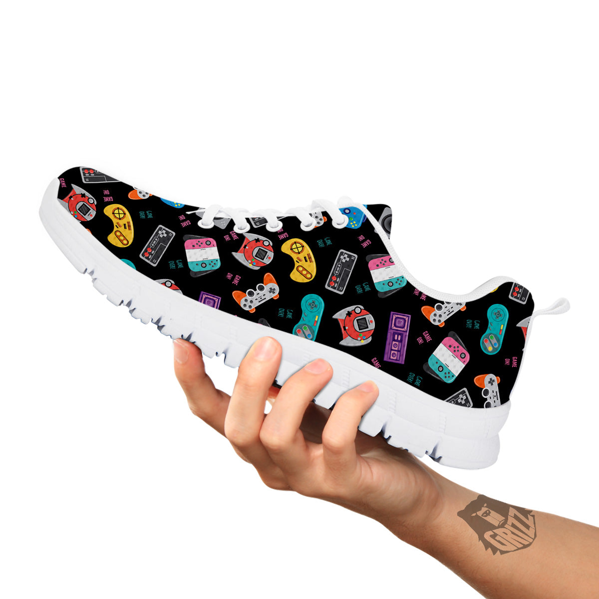 Retro Video Game Controller Print Pattern White Sneaker-grizzshop