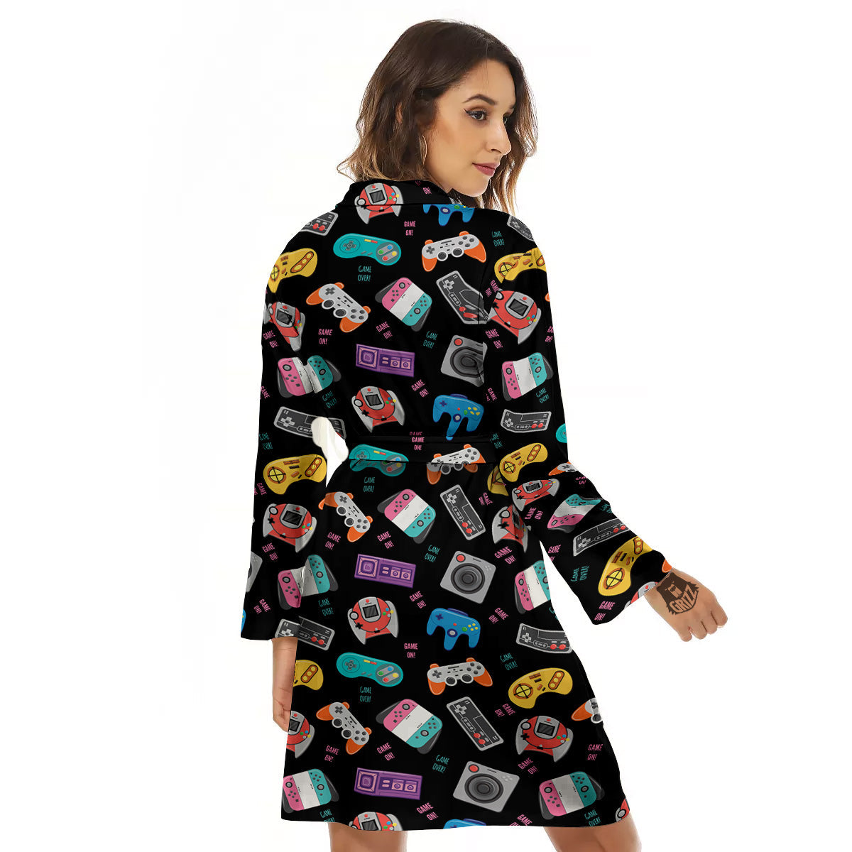 Retro Video Game Controller Print Pattern Women's Robe-grizzshop