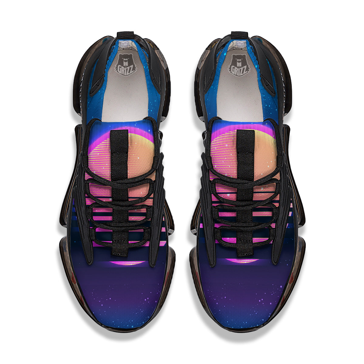 Retro Vintage Sun Print Black Gym Shoes-grizzshop
