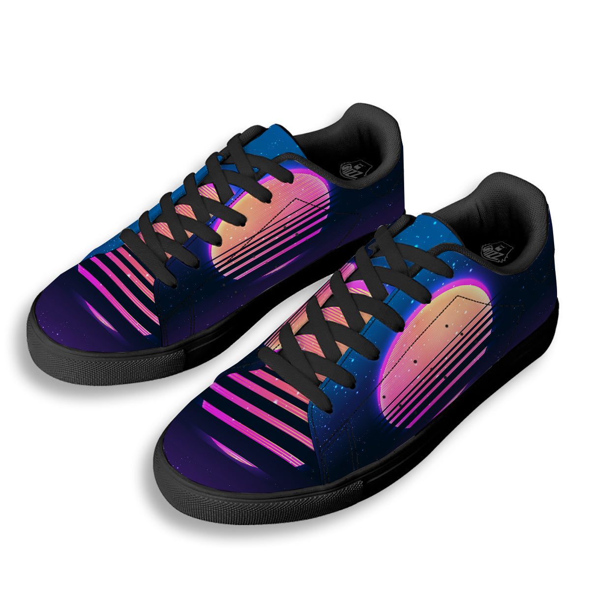Retro Vintage Sun Print Black Low Top Sneakers-grizzshop