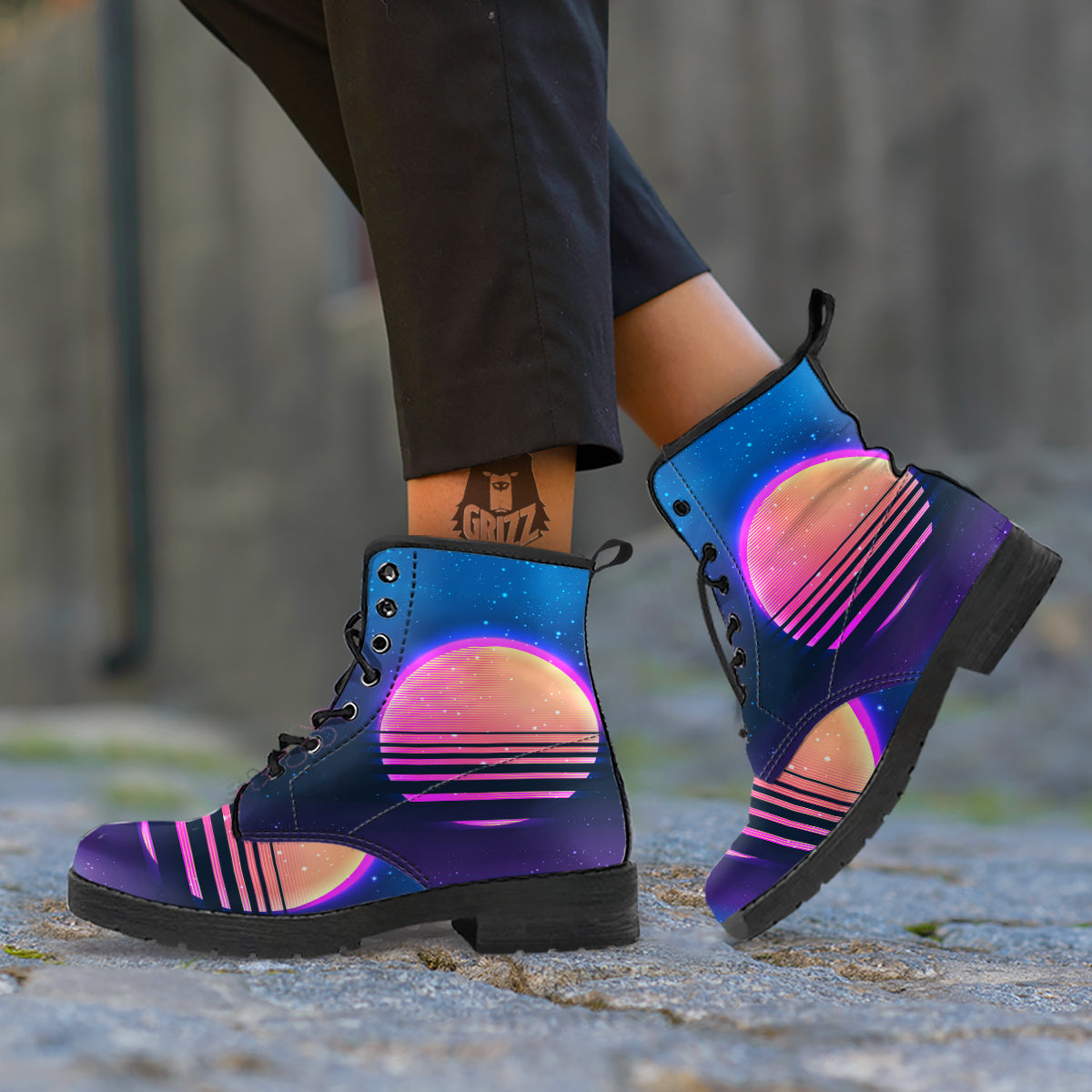 Retro Vintage Sun Print Leather Boots-grizzshop