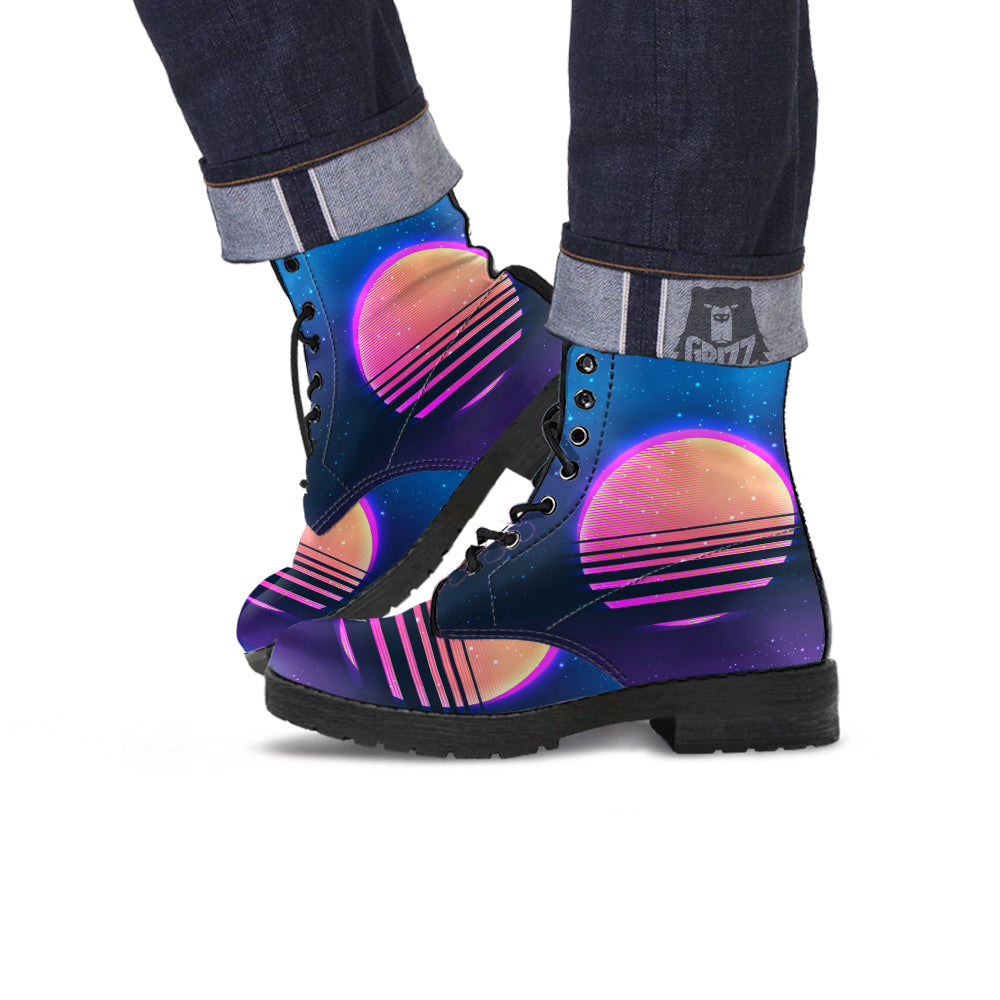 Retro Vintage Sun Print Leather Boots-grizzshop