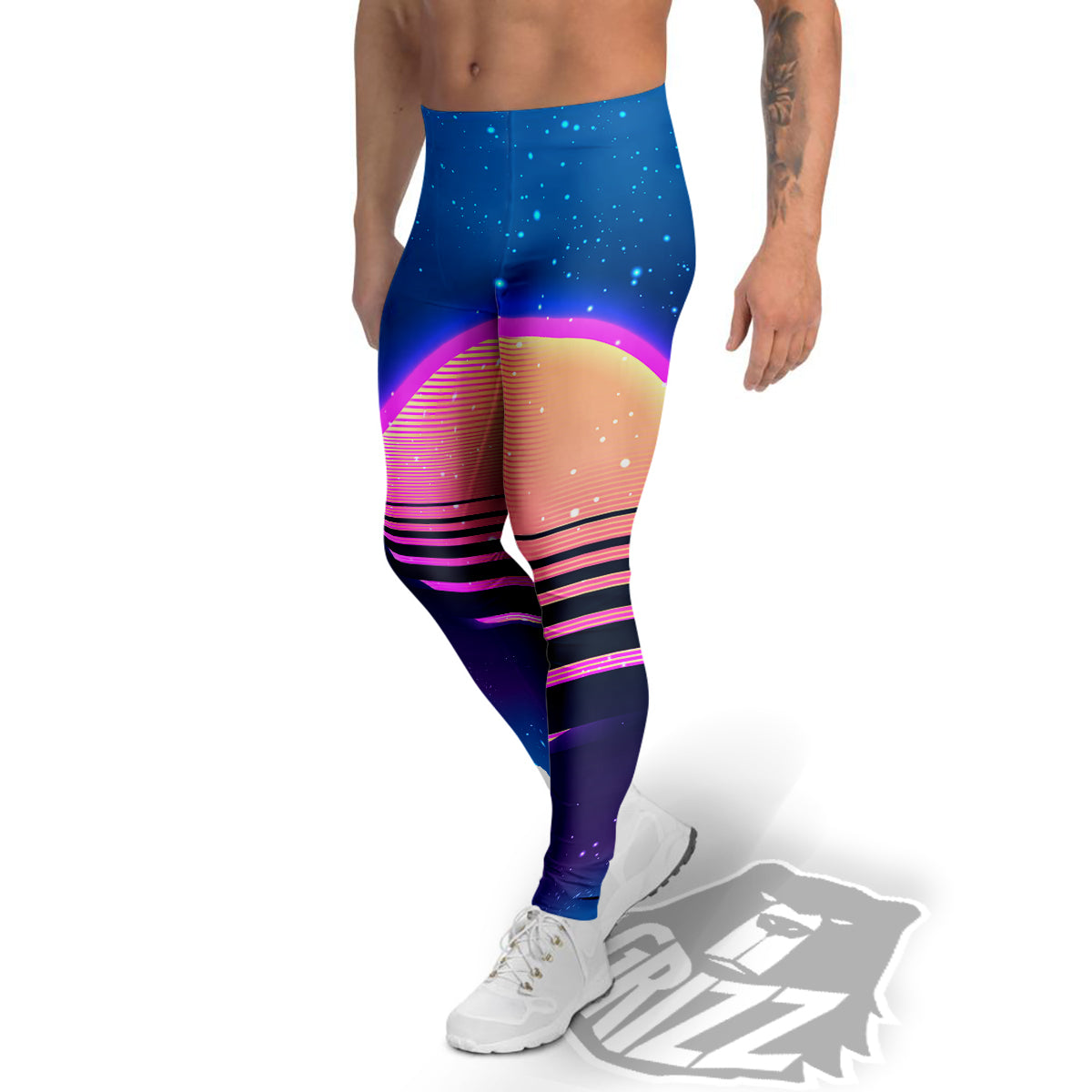 Retro Vintage Sun Print Men's Leggings-grizzshop