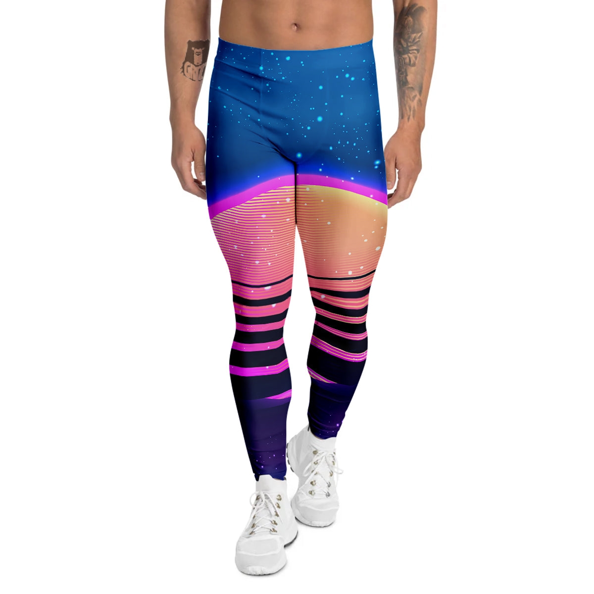 Retro Vintage Sun Print Men's Leggings-grizzshop