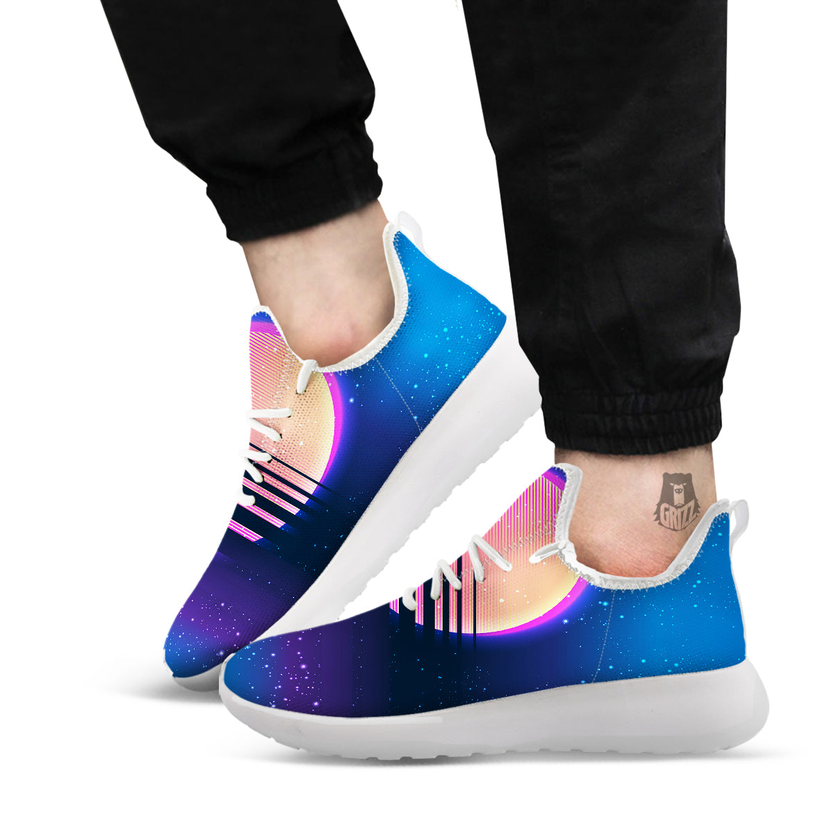 Retro Vintage Sun Print White Athletic Shoes-grizzshop