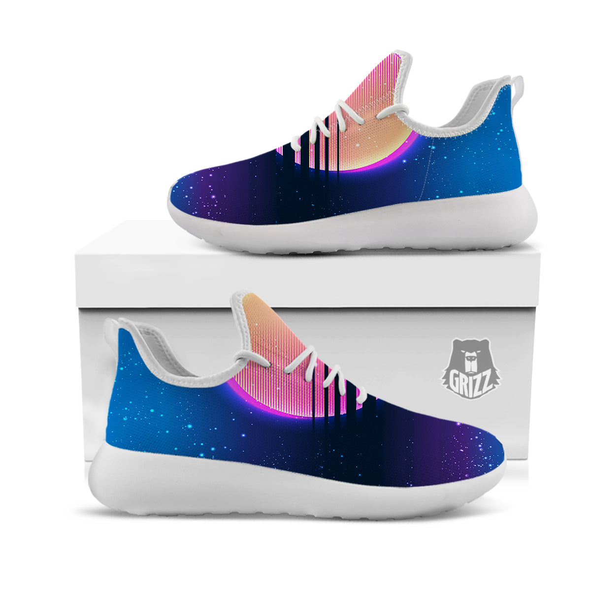 Retro Vintage Sun Print White Athletic Shoes-grizzshop