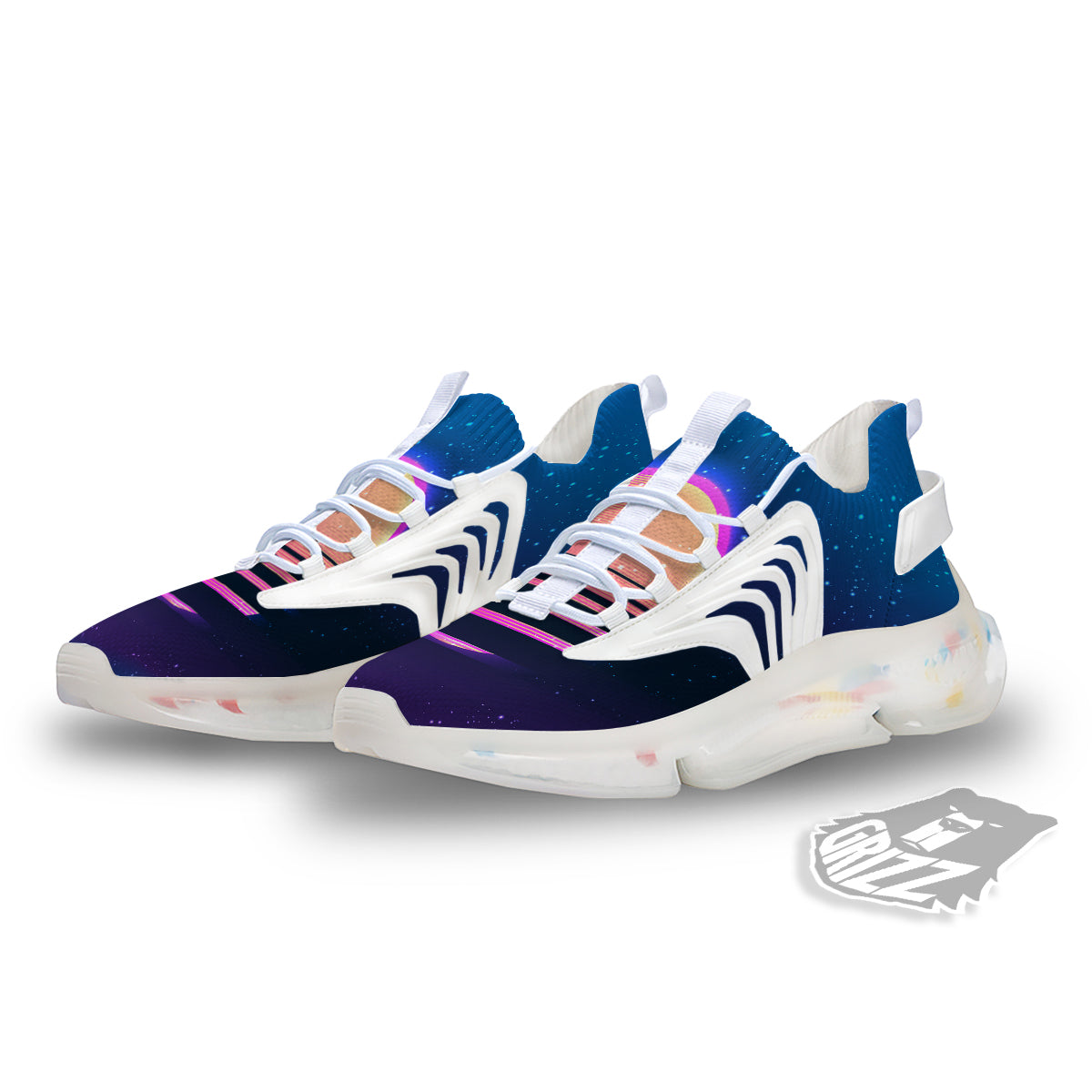 Retro Vintage Sun Print White Gym Shoes-grizzshop