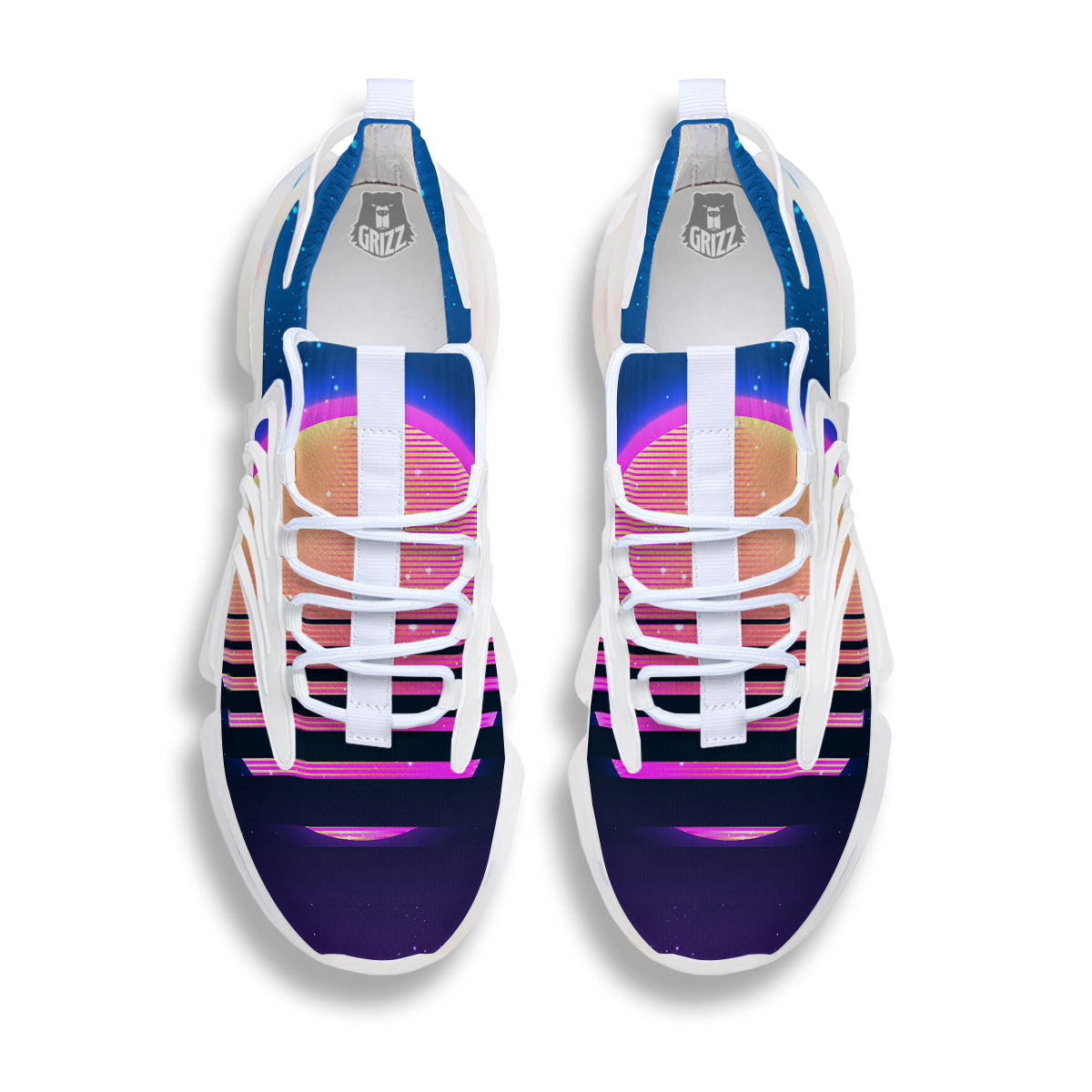 Retro Vintage Sun Print White Gym Shoes-grizzshop