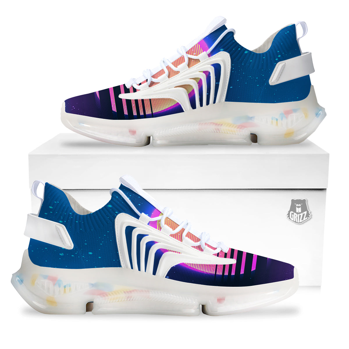Retro Vintage Sun Print White Gym Shoes-grizzshop