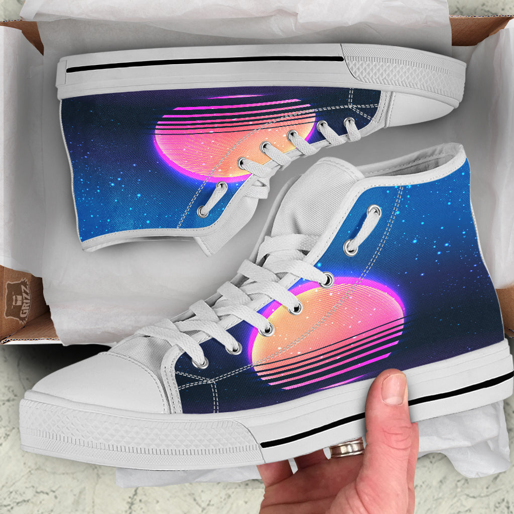 Retro Vintage Sun Print White High Top Shoes-grizzshop