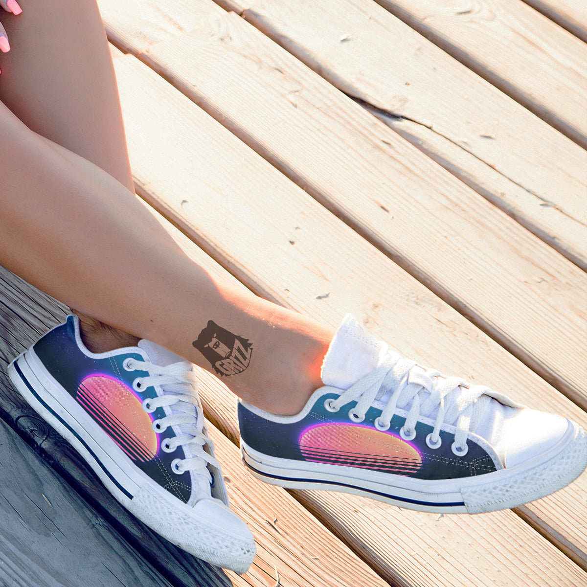 Retro Vintage Sun Print White Low Top Shoes-grizzshop