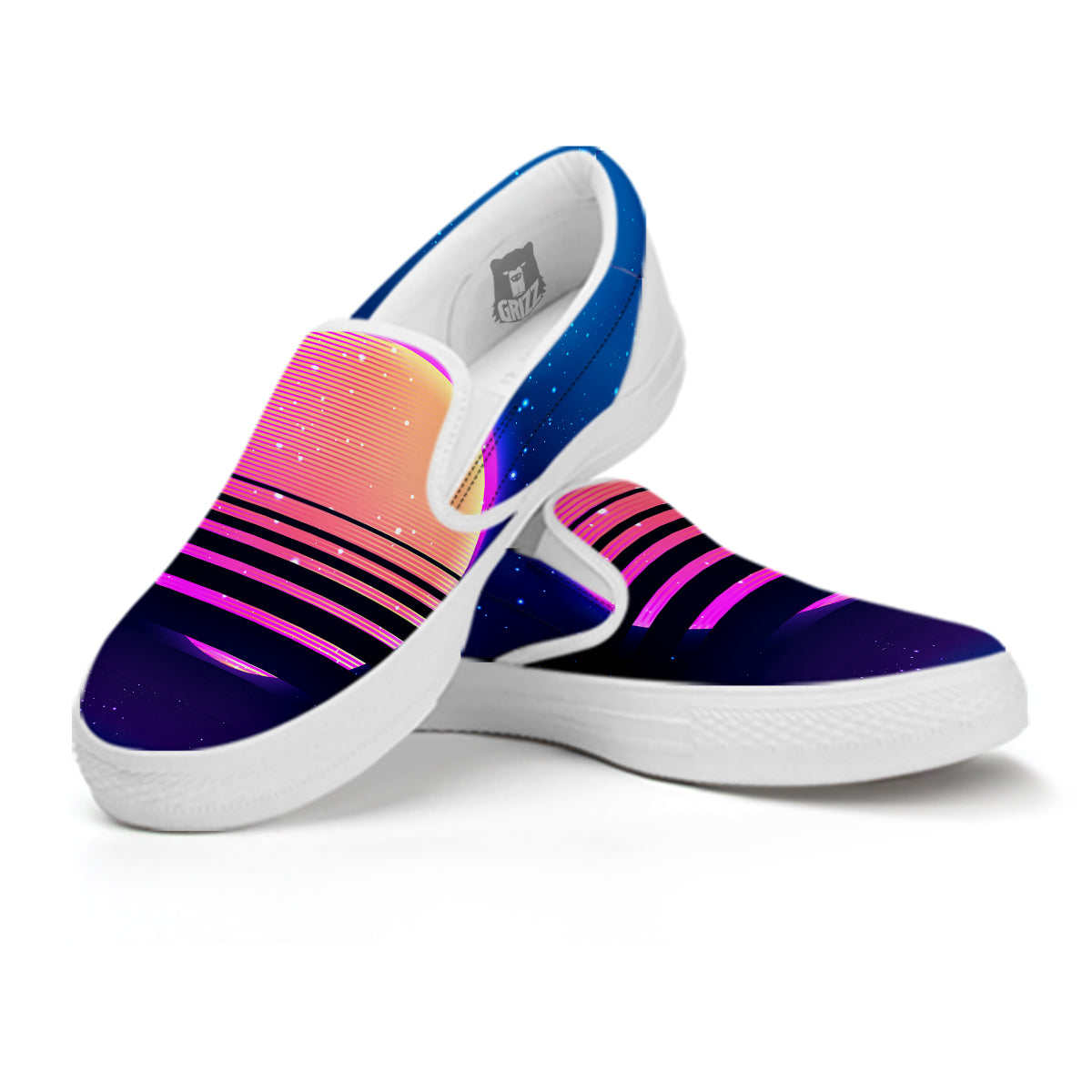 Retro Vintage Sun Print White Slip On Shoes-grizzshop