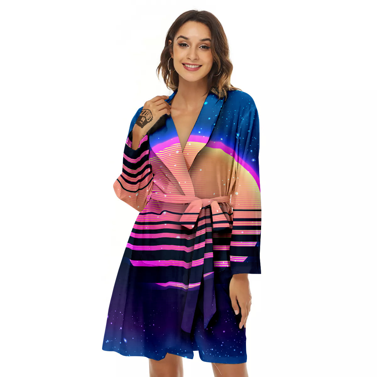 Retro Vintage Sun Print Women's Robe-grizzshop