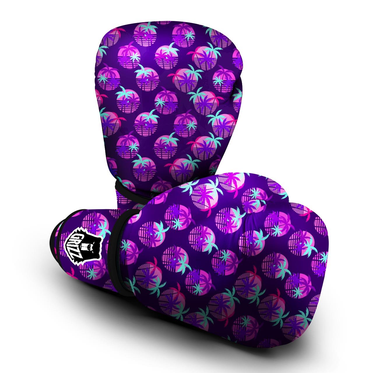 Retrowave Sunset Palm Tree Print Pattern Boxing Gloves-grizzshop