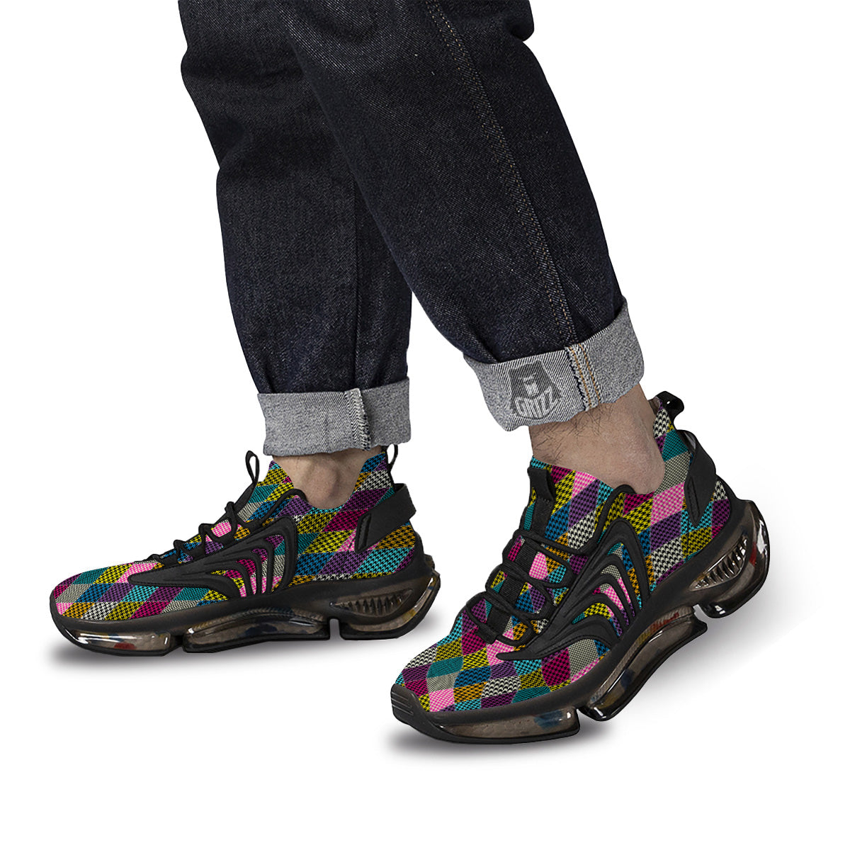 Rhombuses Houndstooth Colorful Print Pattern Black Gym Shoes-grizzshop