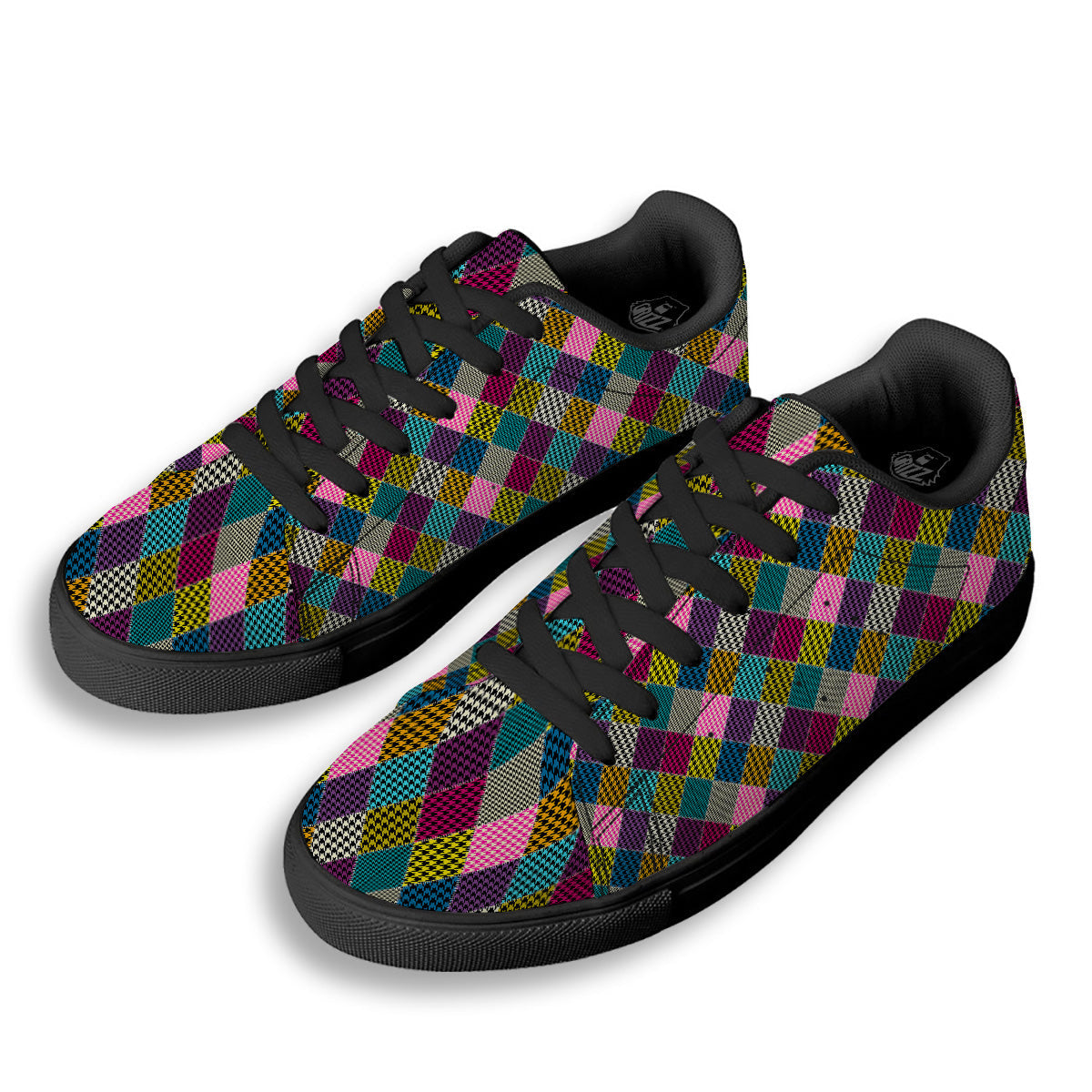 Rhombuses Houndstooth Colorful Print Pattern Black Low Top Sneakers-grizzshop