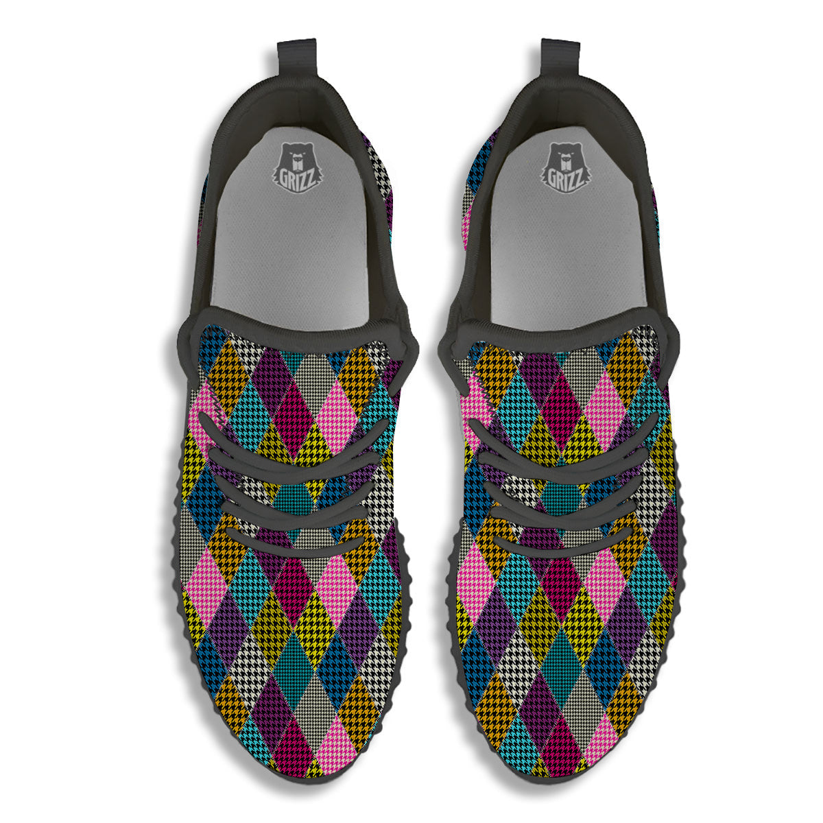 Rhombuses Houndstooth Colorful Print Pattern Black Walking Shoes-grizzshop