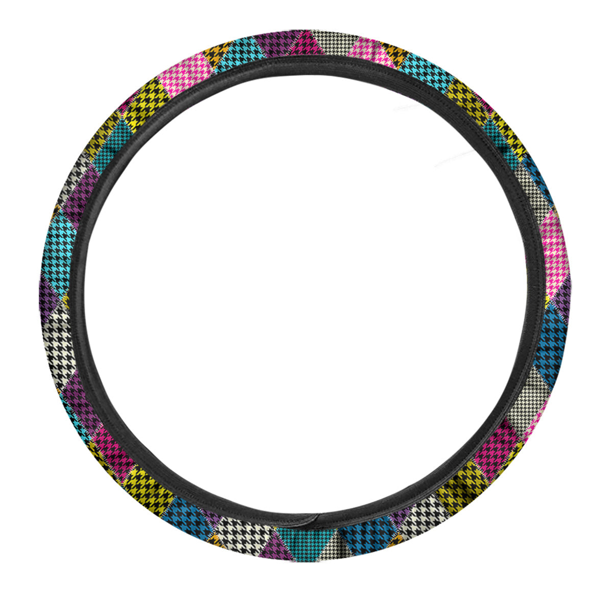 Rhombuses Houndstooth Colorful Print Pattern Car Steering Wheel Cover-grizzshop
