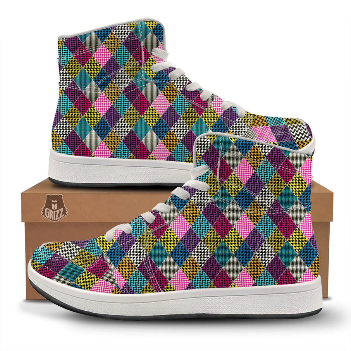 Rhombuses Houndstooth Colorful Print Pattern High Top Sneakers-grizzshop