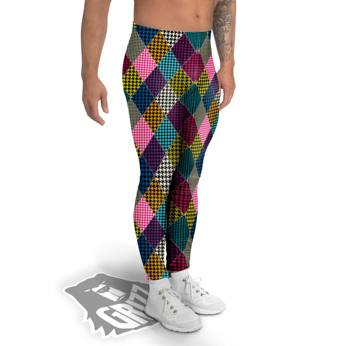 Rhombuses Houndstooth Colorful Print Pattern Men's Leggings-grizzshop