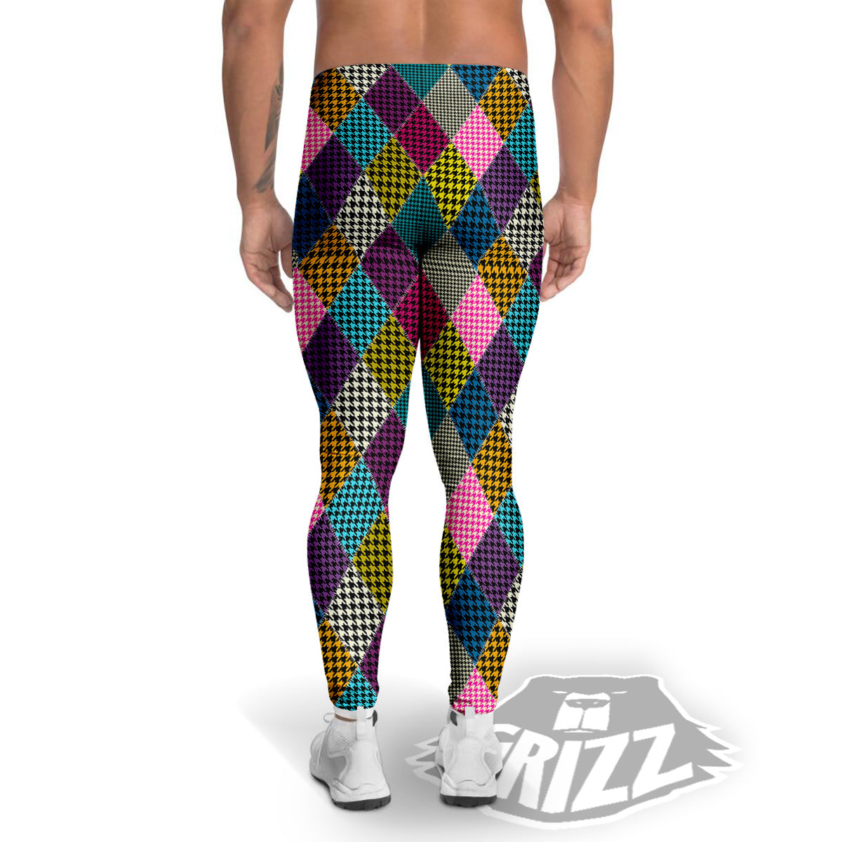 Rhombuses Houndstooth Colorful Print Pattern Men's Leggings-grizzshop