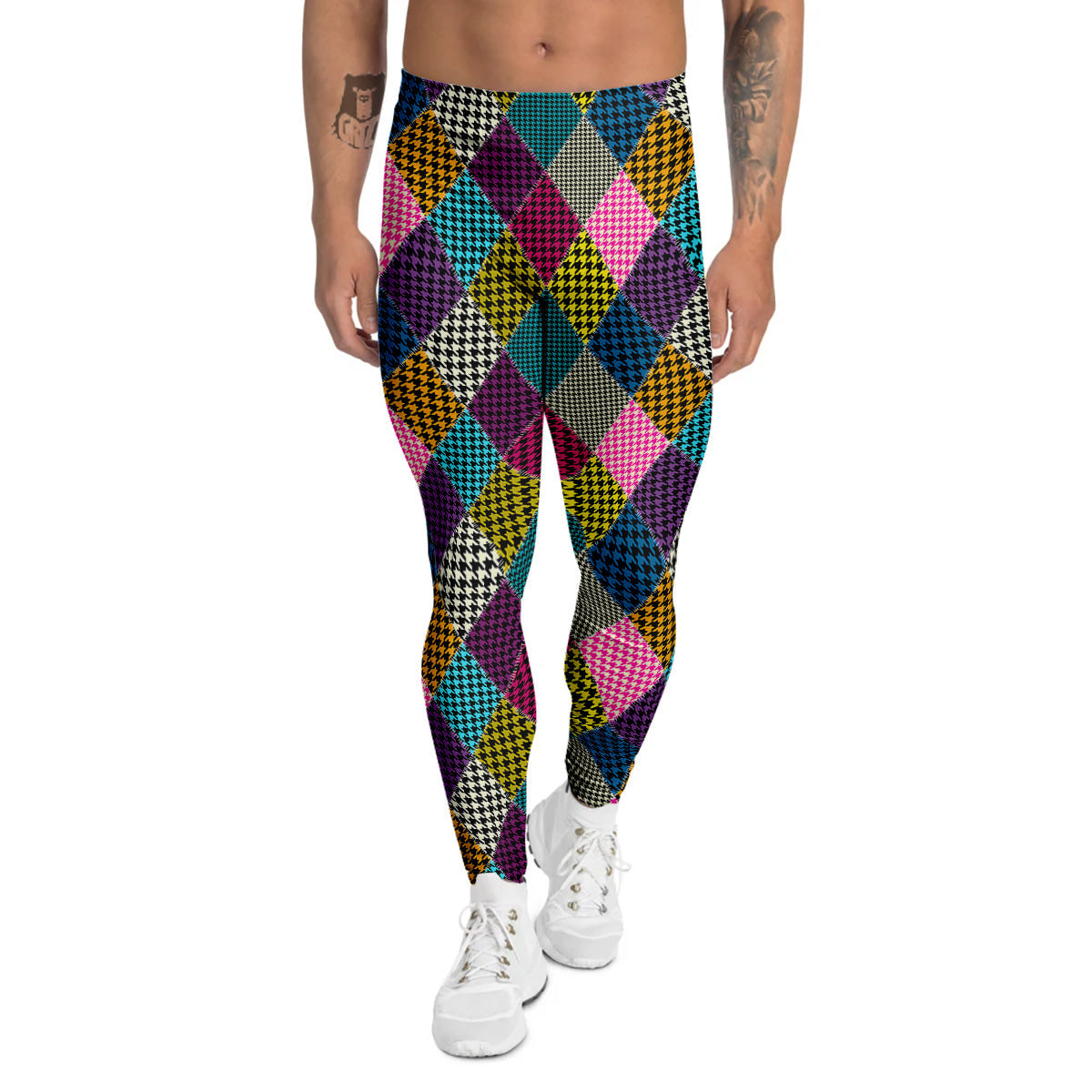 Rhombuses Houndstooth Colorful Print Pattern Men's Leggings-grizzshop