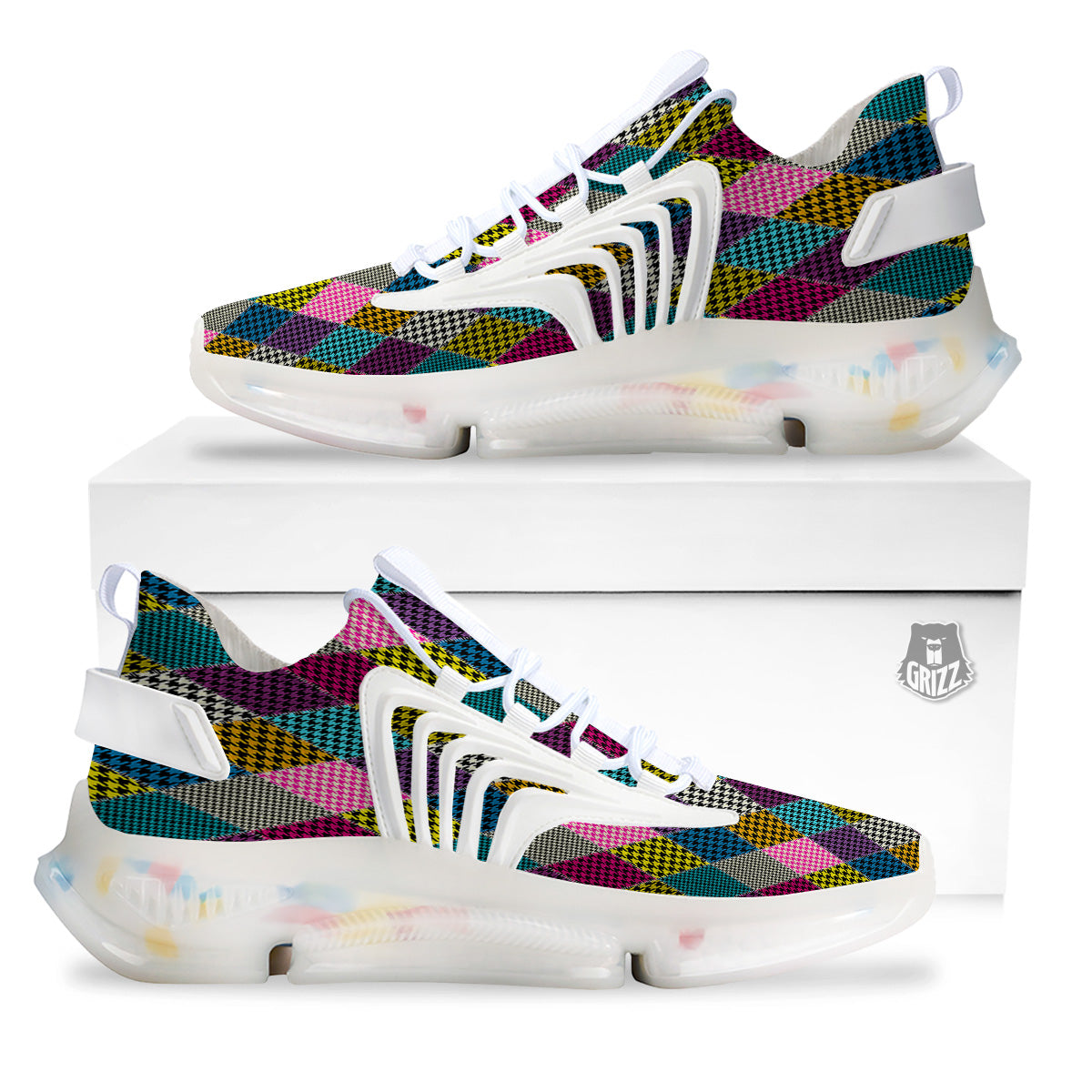 Rhombuses Houndstooth Colorful Print Pattern White Gym Shoes-grizzshop