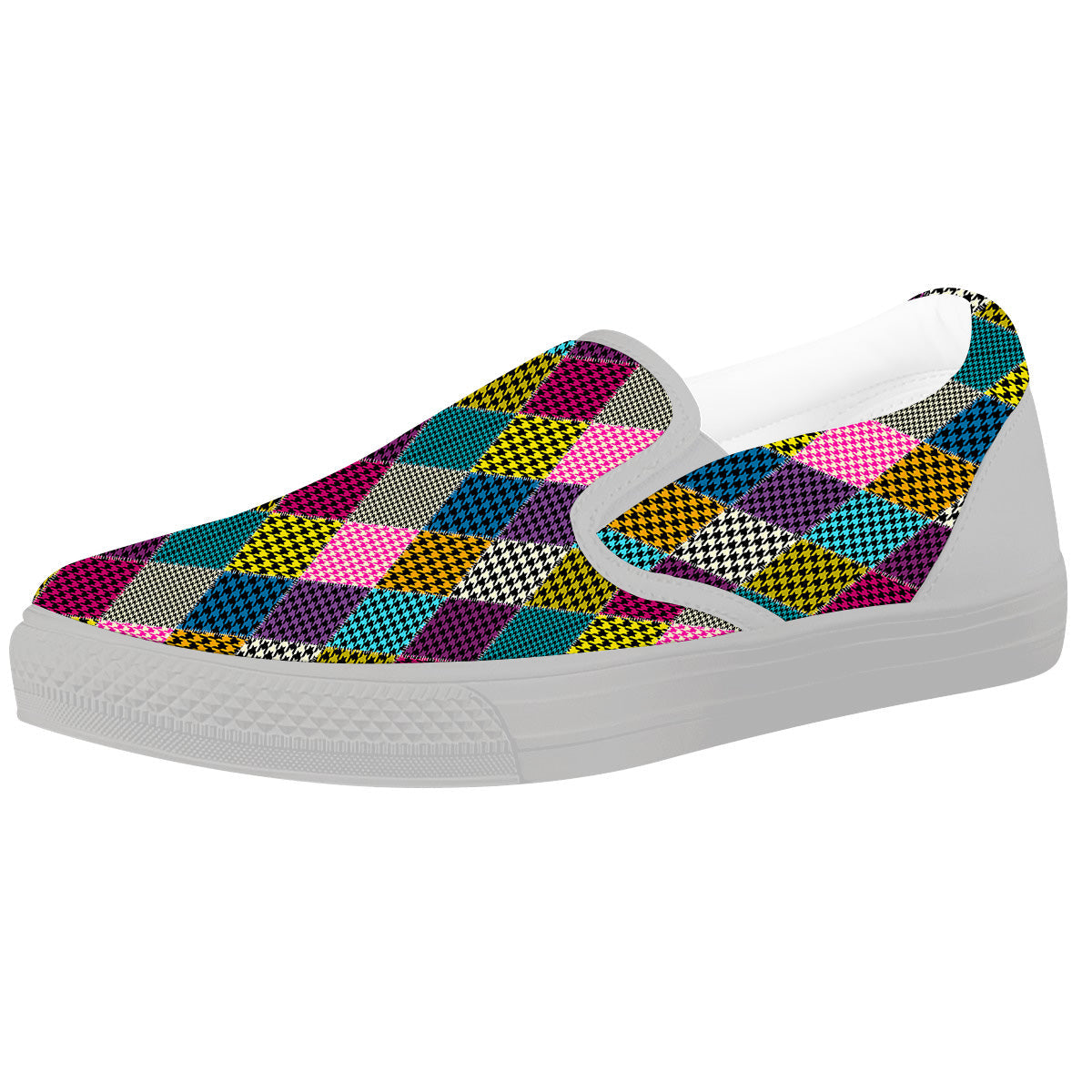 Rhombuses Houndstooth Colorful Print Pattern White Slip On Shoes-grizzshop