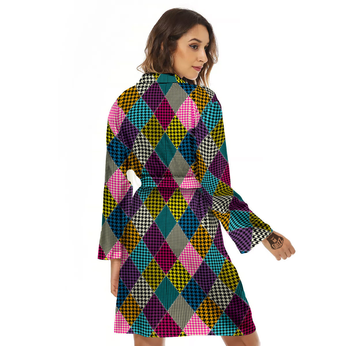 Rhombuses Houndstooth Colorful Print Pattern Women's Robe-grizzshop