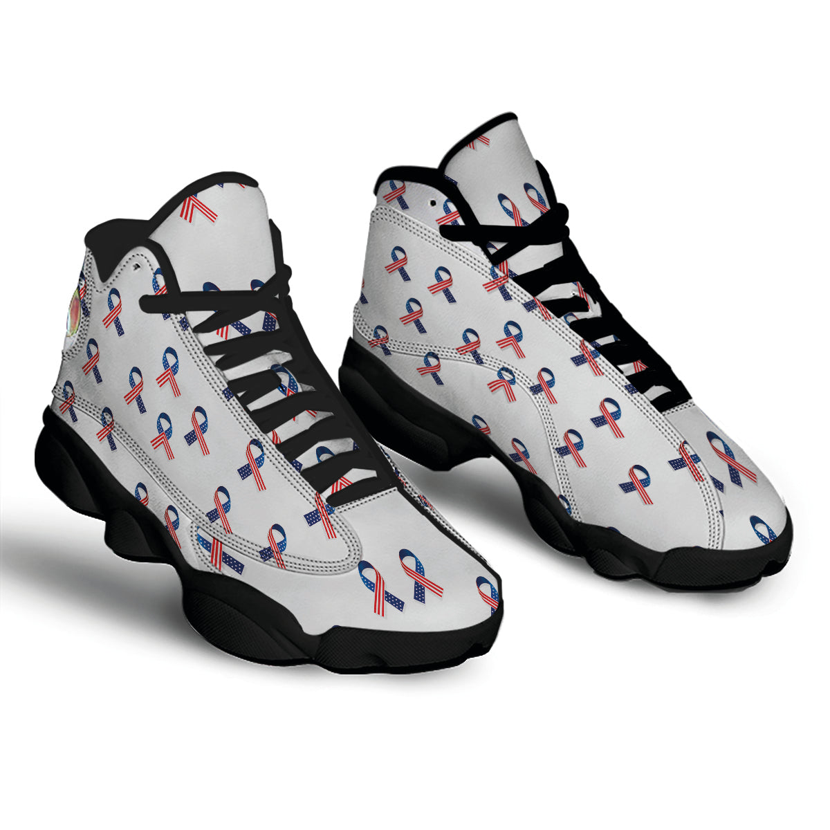Ribbon American Flag Print Pattern Black Basketball Shoes-grizzshop