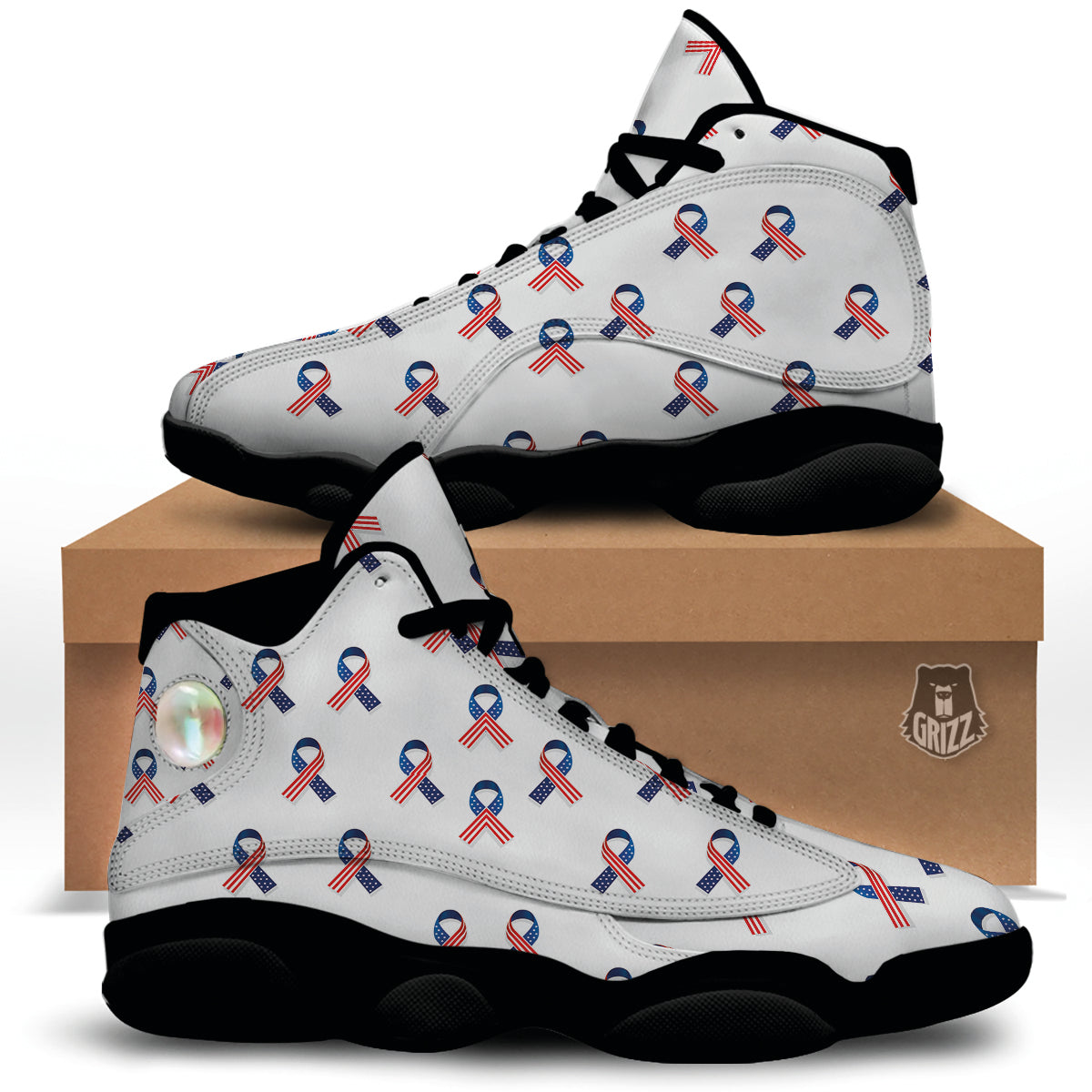 Ribbon American Flag Print Pattern Black Basketball Shoes-grizzshop