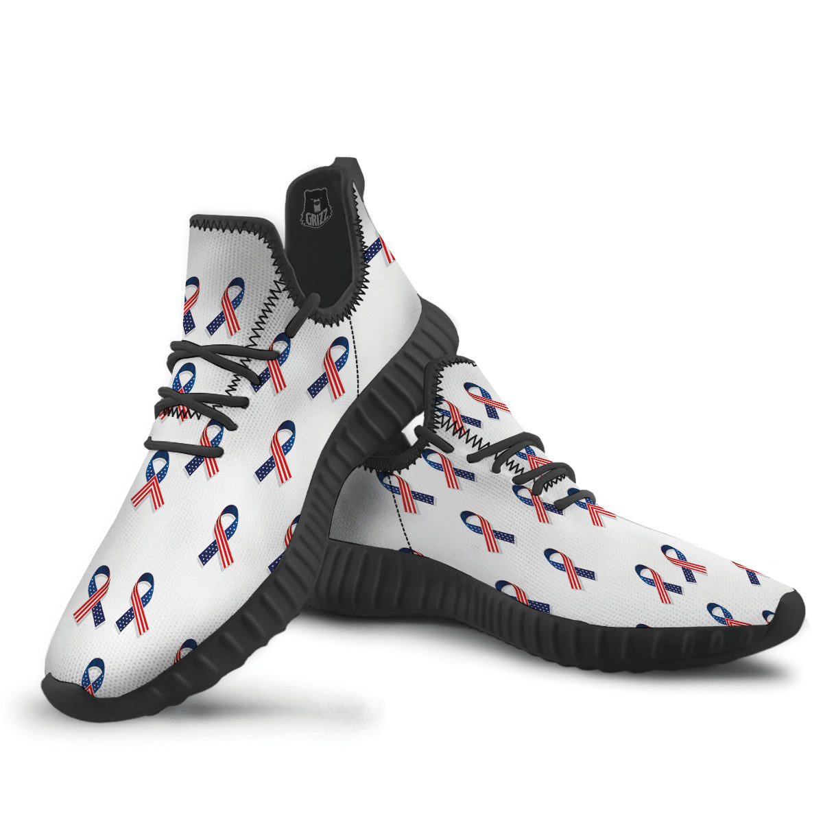 Ribbon American Flag Print Pattern Black Walking Shoes-grizzshop