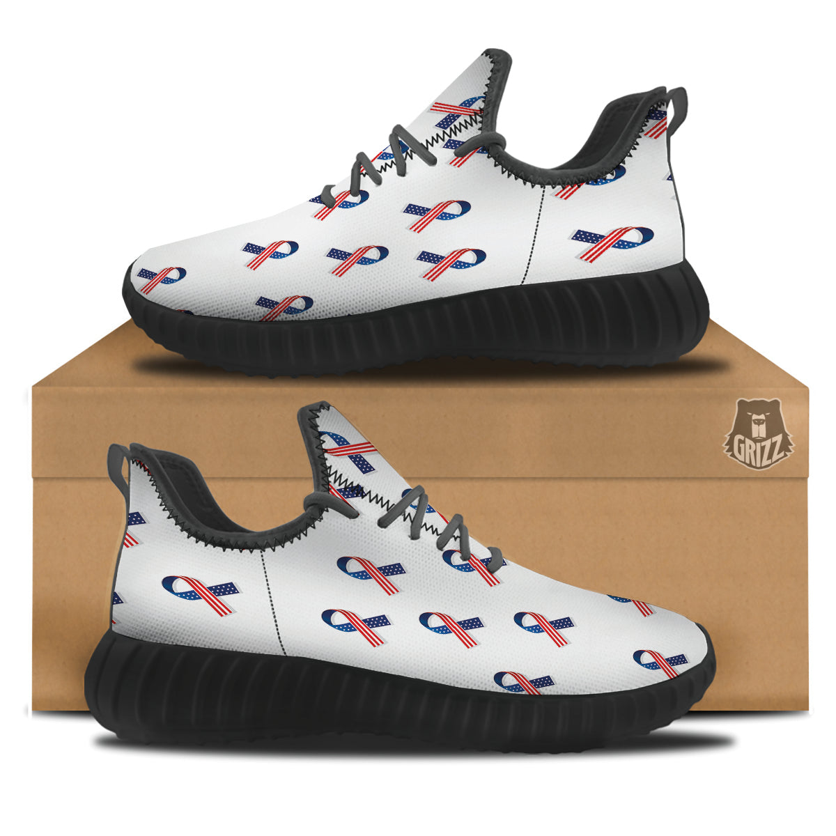 Ribbon American Flag Print Pattern Black Walking Shoes-grizzshop