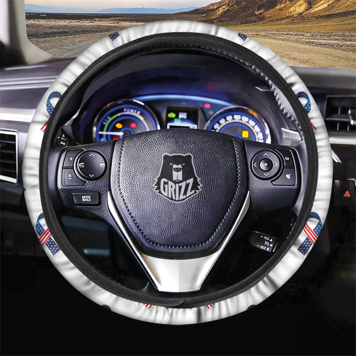 Ribbon American Flag Print Pattern Car Steering Wheel Cover-grizzshop
