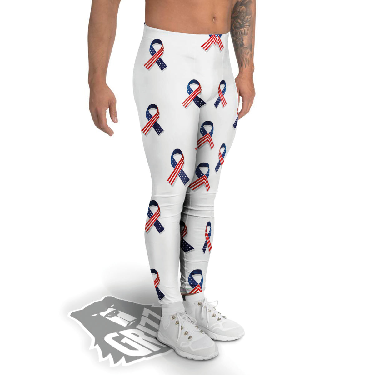 Ribbon American Flag Print Pattern Men's Leggings-grizzshop