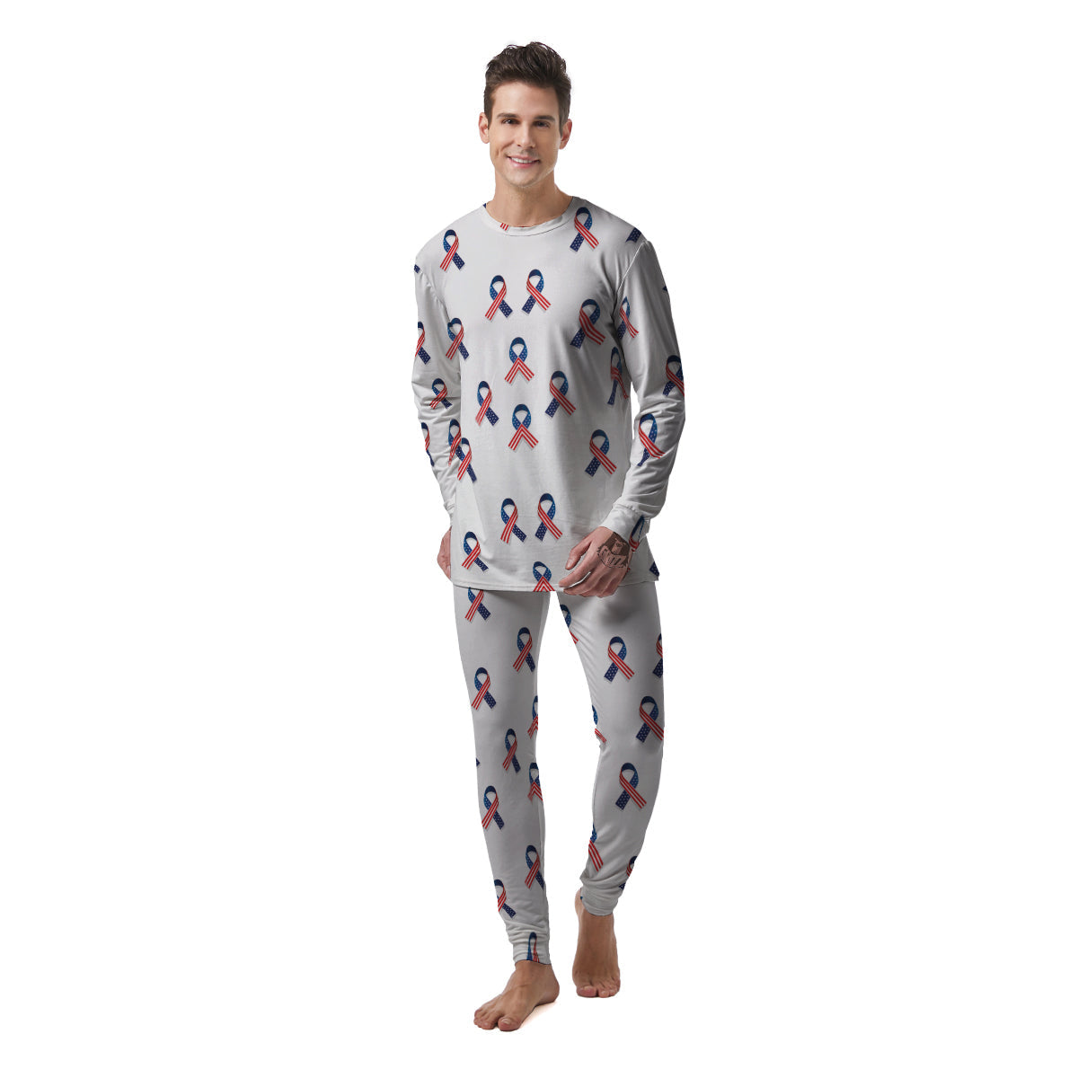 Ribbon American Flag Print Pattern Men's Pajamas-grizzshop