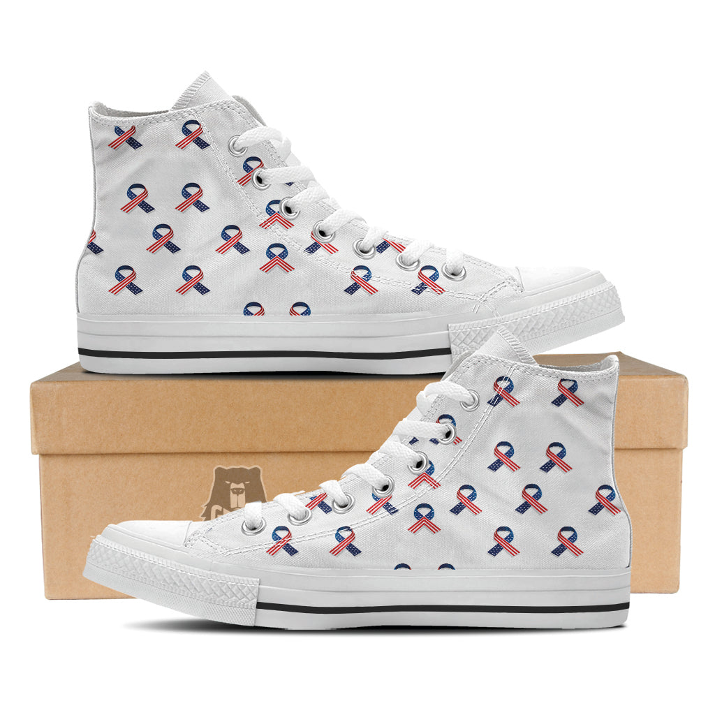 Ribbon American Flag Print Pattern White High Top Shoes-grizzshop