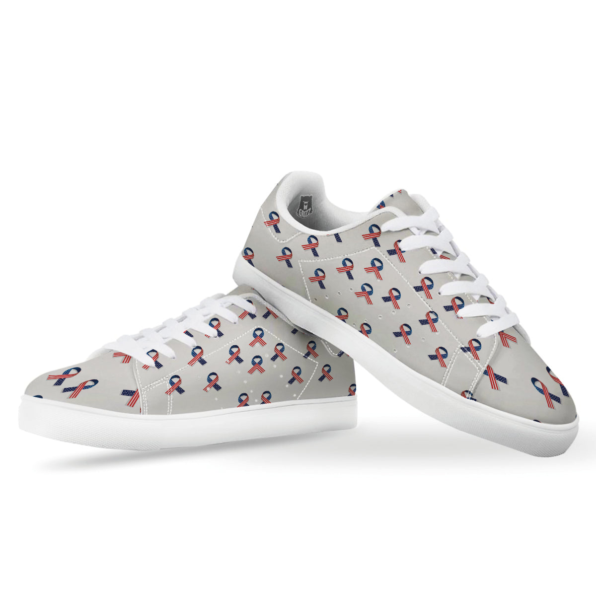 Ribbon American Flag Print Pattern White Low Top Sneakers-grizzshop